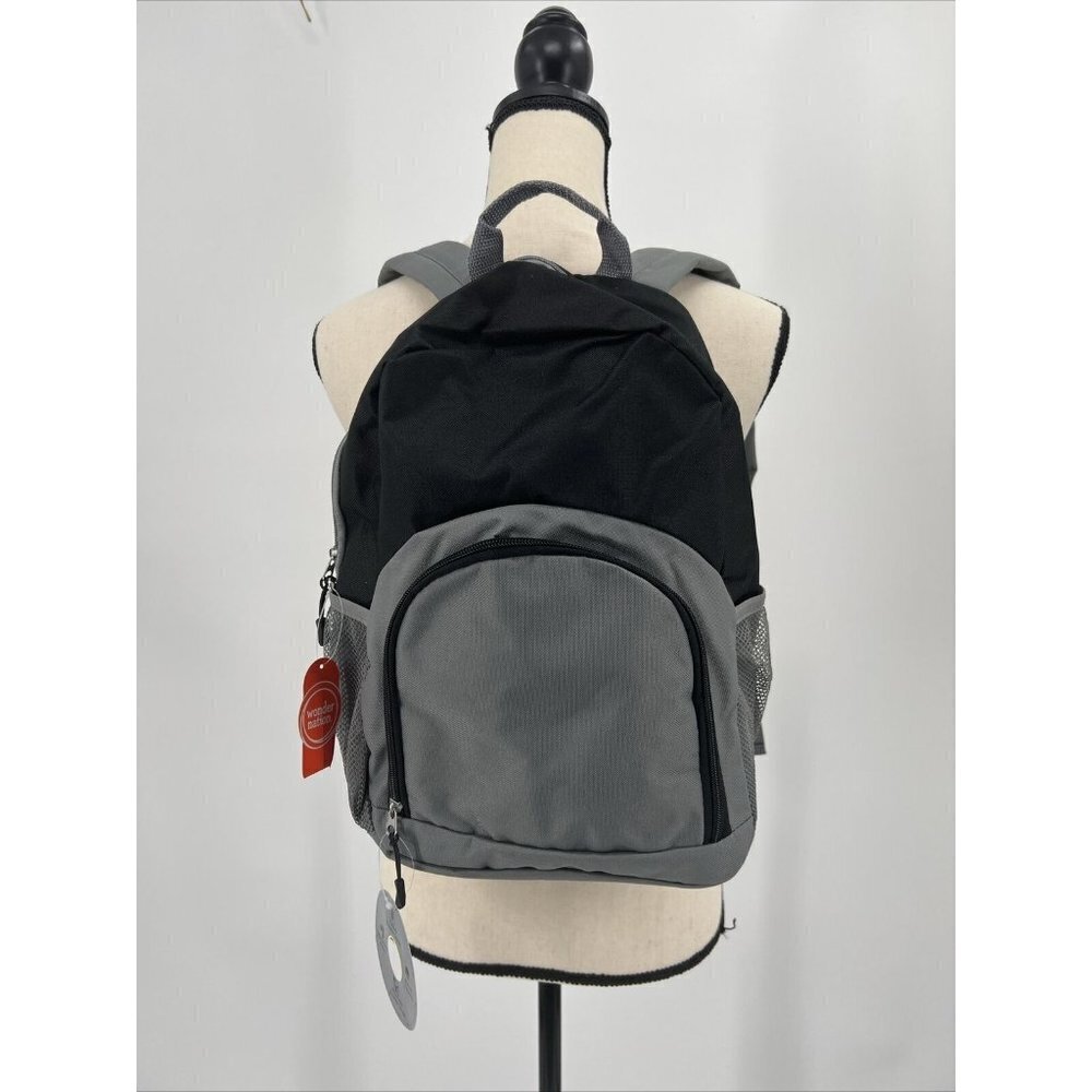 Wonder Nation Kids Backpack Adjustable Straps size L15" x W14" Black & Gray New